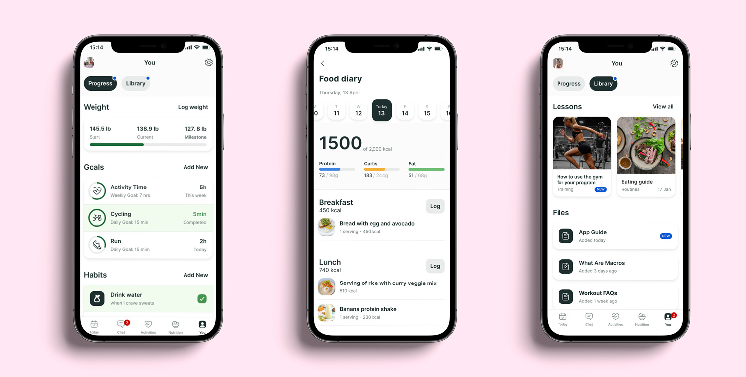 A mockup of the coaching app showcasing the different features.